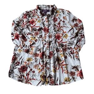 Gloria Vanderbilt Claire Floral Linen Blouse Small Cottagecore Fall‎ Pintuck Top